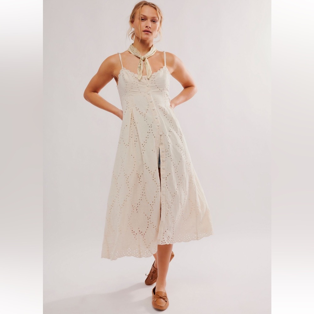 Free People Cream Eyelet Midi Dress